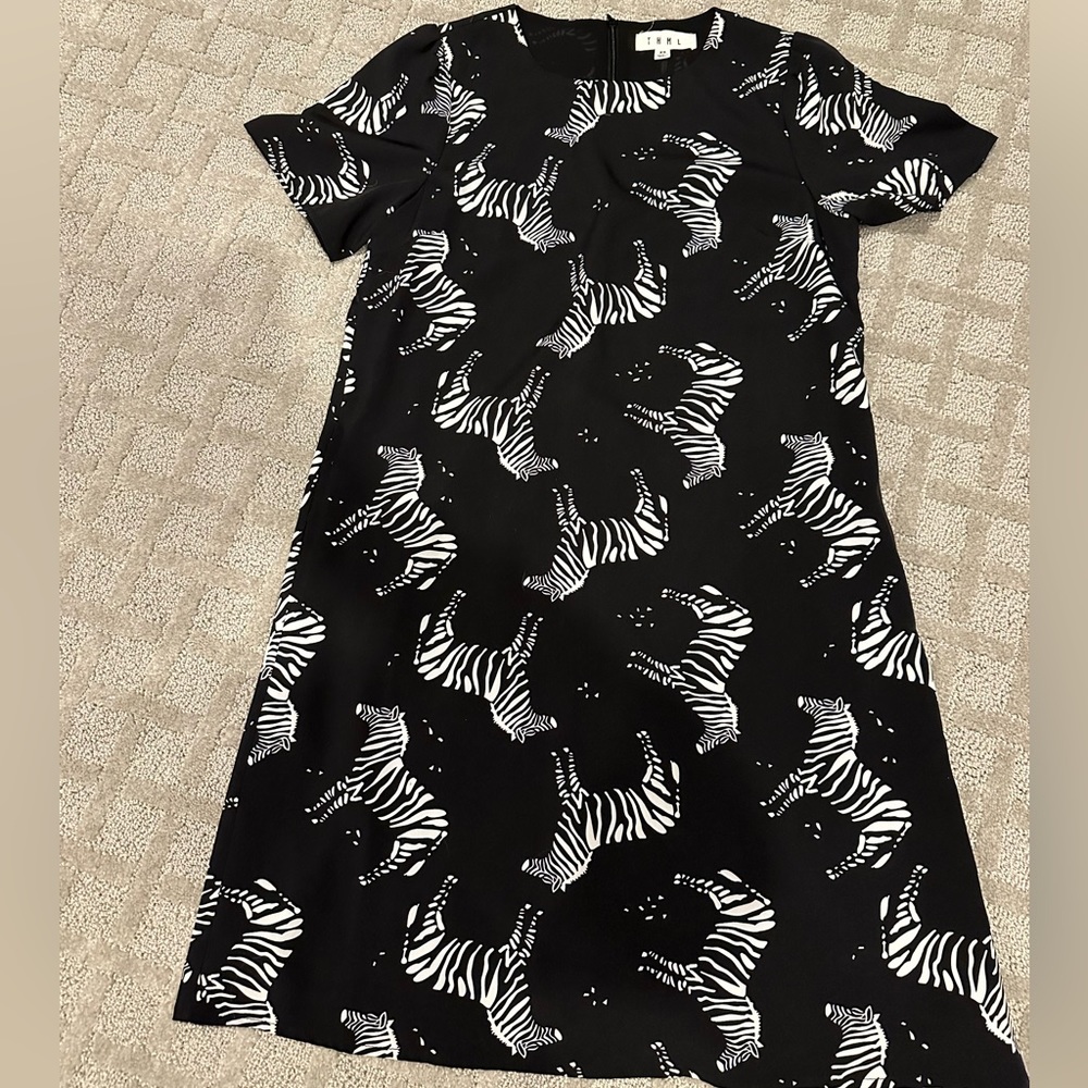 Black Zebra Print Shift Dress Sz Sm